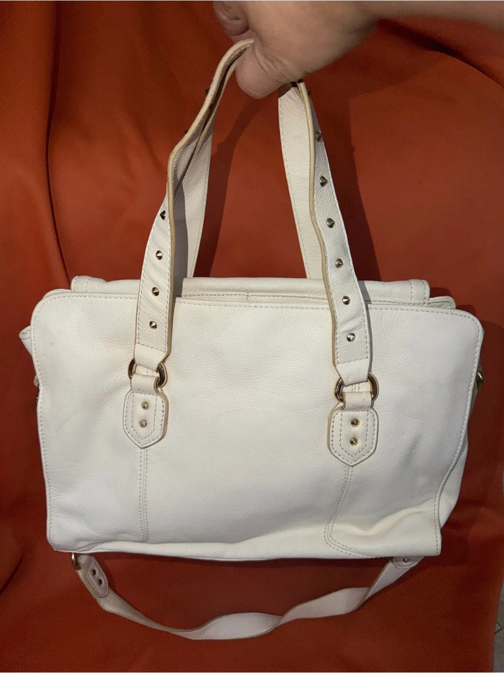 Aimee Kestenberg White Leather Satchel with Gold-Tone Lock